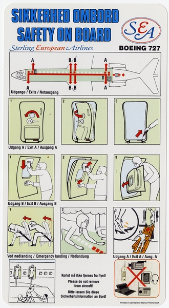 Image: safety information card: Sterling European Airlines, Boeing 727