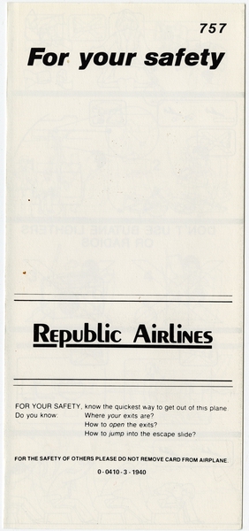 Image: safety information card: Republic Airlines, Boeing 757