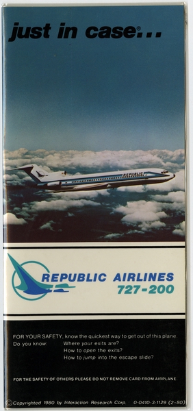 Image: safety information card: Republic Airlines, Boeing 727-200