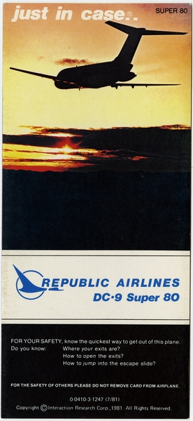 Image: safety information card: Republic Airlines, Douglas DC-9 Super 80