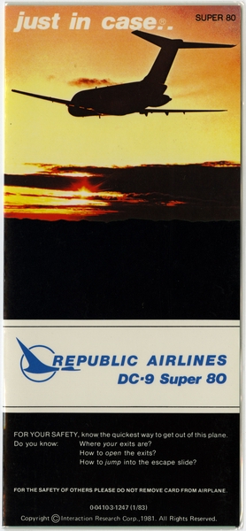 Image: safety information card: Republic Airlines, Douglas DC-9 Super 80