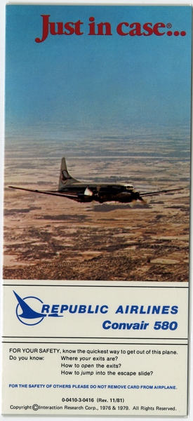 Image: safety information card: Republic Airlines, Convair 580
