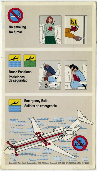Image: safety information card: Reno Air, McDonnell Douglas MD-90