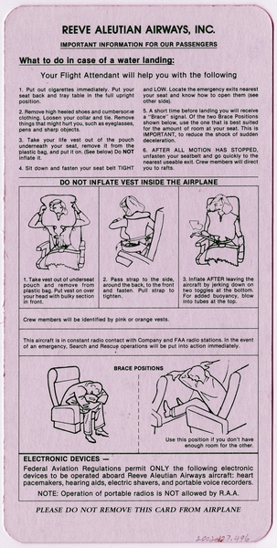 Image: safety information card: Reeve Aleutian Airways, Lockheed L-188 Electra