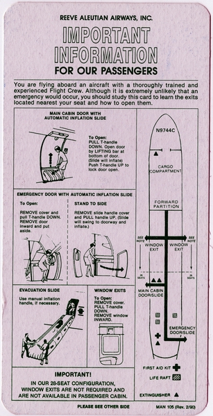 Image: safety information card: Reeve Aleutian Airways, Lockheed L-188 Electra