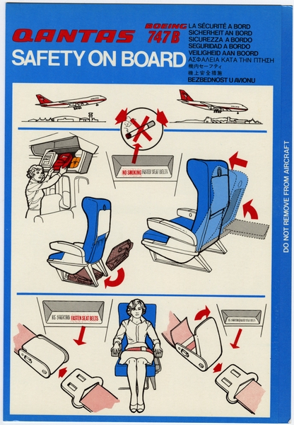 Image: safety information card: Qantas Airways, Boeing 747B