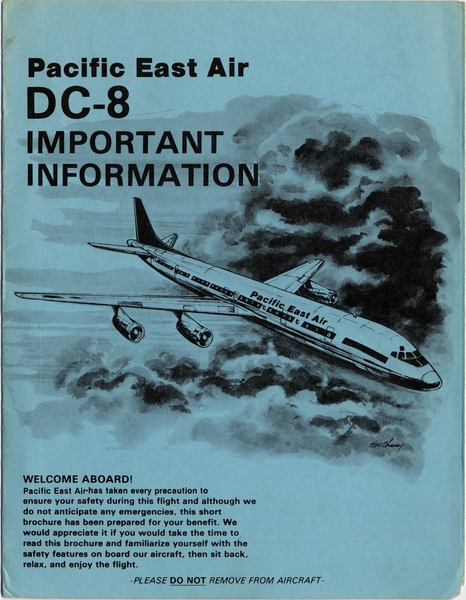 Image: safety information card: Pacific East Air, Douglas DC-8