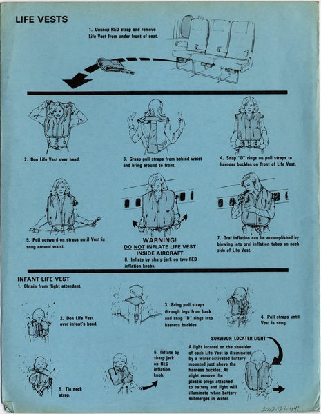 Image: safety information card: Pacific East Air, Douglas DC-8