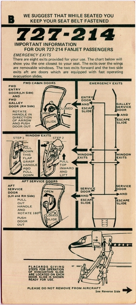 Image: safety information card: Pacific Southwest Airlines (PSA), Boeing 727-214