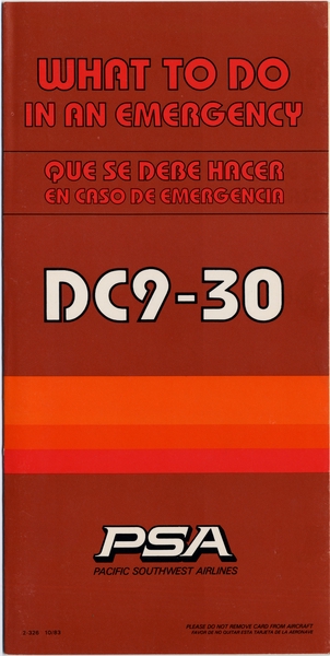 Image: safety information card: Pacific Southwest Airlines (PSA), Douglas DC-9-30