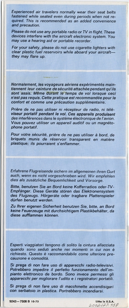 Image: safety information card: Pan American World Airways, Boeing 747