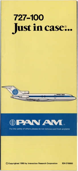 Image: safety information card: Pan American World Airways, Boeing 727-100