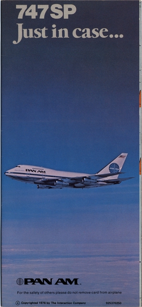 Image: safety information card: Pan American World Airways, Boeing 747SP