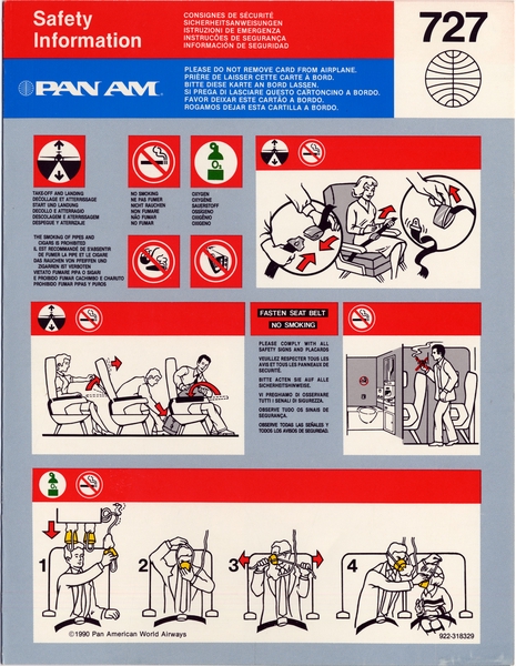 Image: safety information card: Pan American World Airways, Boeing 727