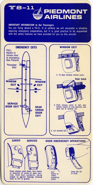 Image: safety information card: Piedmont Airlines, Nihon Aeroplane YS-11