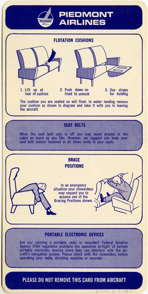 Image: safety information card: Piedmont Airlines, Nihon Aeroplane YS-11