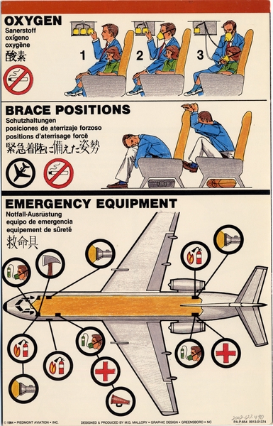 Image: safety information card: Piedmont Airlines, Fokker F.28 Fellowship