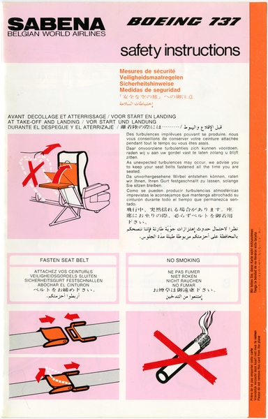 Image: safety information card: Sabena Belgian World Airlines, Boeing 737