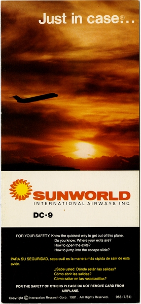 Image: safety information card: Sunworld International Airways, Douglas DC-9