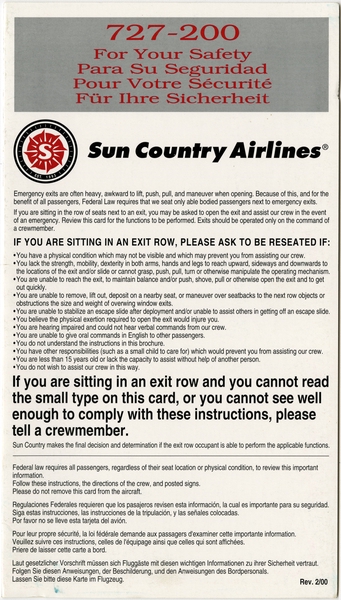 Image: safety information card: Sun Country Airlines, Douglas DC-8