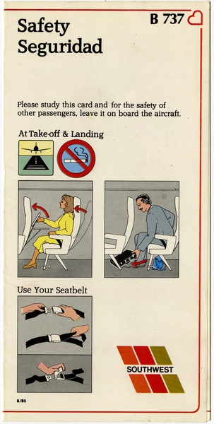 Image: safety information card: Southwest Airlines, Boeing 737