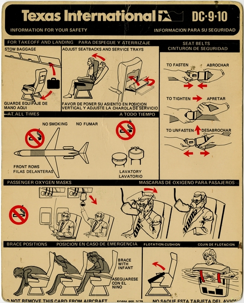 Image: safety information card: Texas International Airlines, Douglas DC-9-10