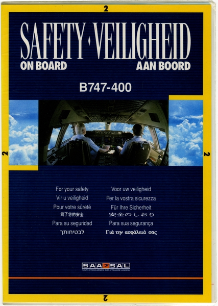 Image: safety information card: South African Airways, Boeing 747-400