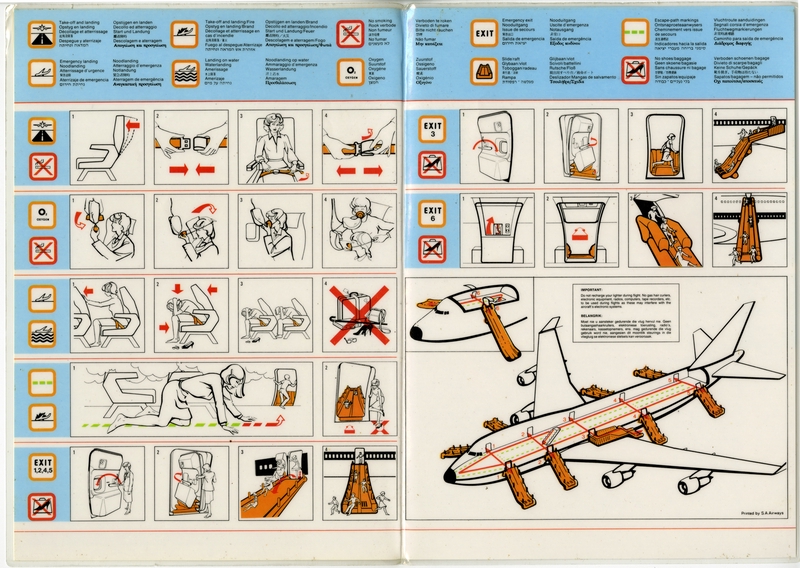Image: safety information card: South African Airways, Boeing 747-400