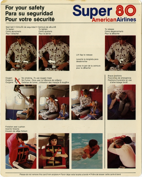 Image: safety information card: American Airlines, McDonnell Douglas MD-80