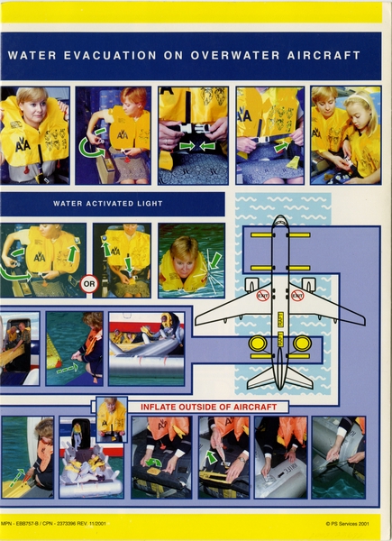 Image: safety information card: American Airlines, Boeing 757