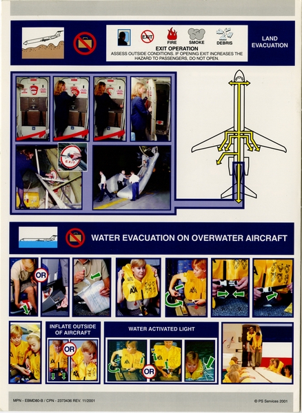 Image: safety information card: American Airlines, McDonnell Douglas MD-80