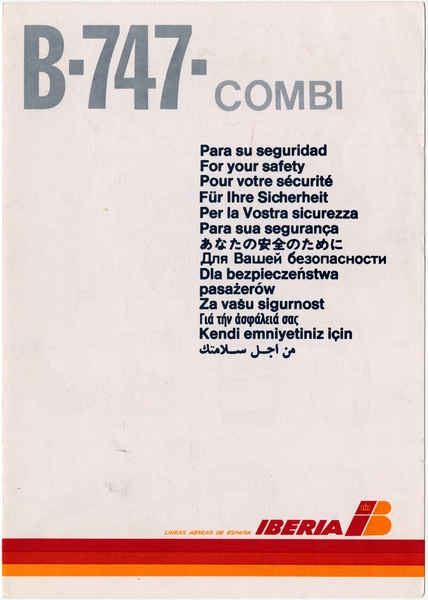 Image: safety information card: Iberia, Boeing 747 Combi