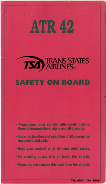 Image: safety information card: Trans States Airlines (TSA), ATR 42