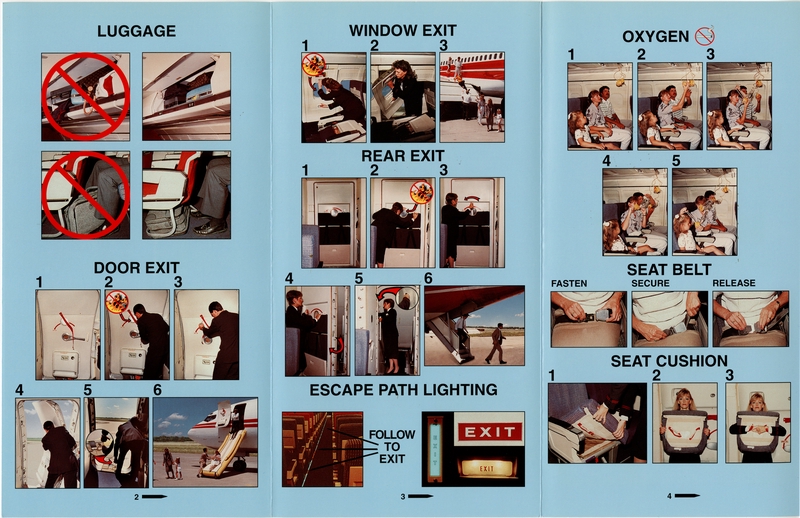 Image: safety information card: TWA (Trans World Airlines), Boeing 727-231