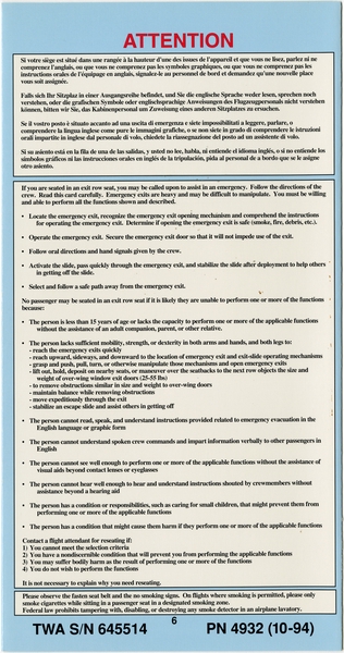 Image: safety information card: TWA (Trans World Airlines), McDonnell Douglas MD-80
