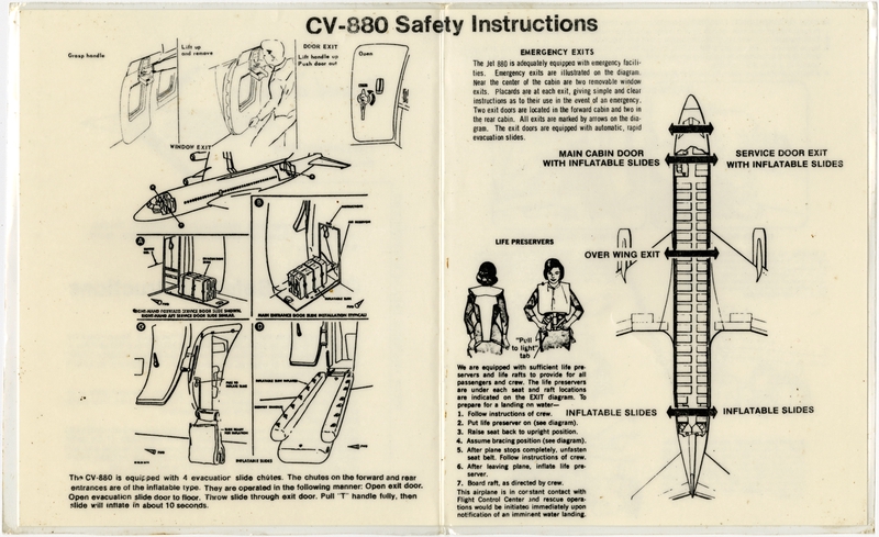 Image: safety information card: Travel a GoGo, Convair 880