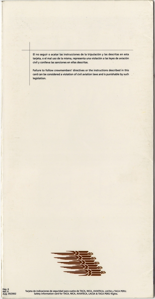 Image: safety information card: TACA International Airlines, Airbus A320