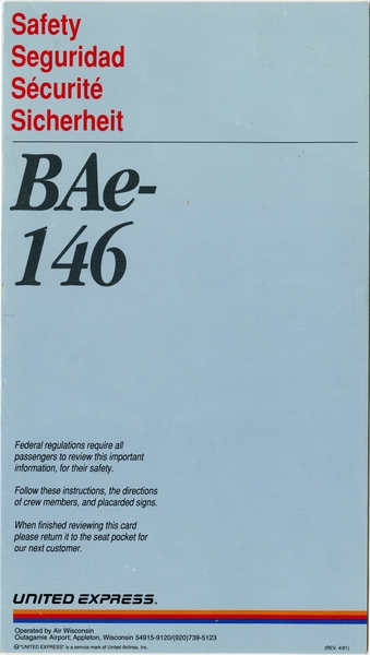 Image: safety information card: United Express, British Aerospace BAe-146