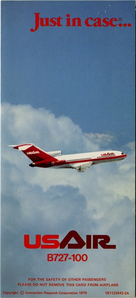 Image: safety information card: USAir, Boeing 727-100