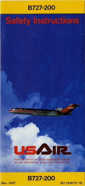 Image: safety information card: USAir, Boeing 727-200