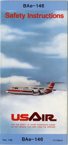 Image: safety information card: USAir, British Aerospace BAe-146
