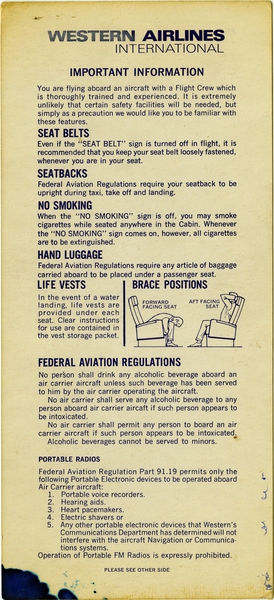 Image: safety information card: Western Airlines International, Boeing 720B