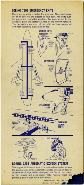 Image: safety information card: Western Airlines International, Boeing 720B
