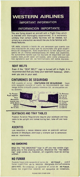 Image: safety information card: Western Airlines, Boeing 727