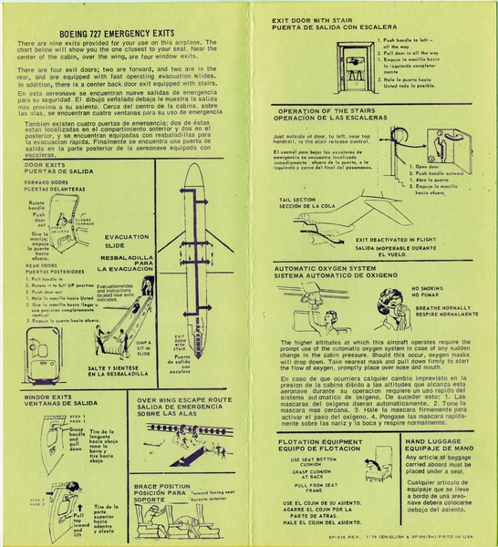 Image: safety information card: Western Airlines, Boeing 727