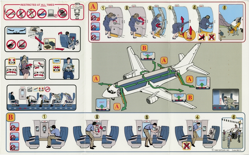 Image: safety information card: Western Pacific Airlines, Boeing 737