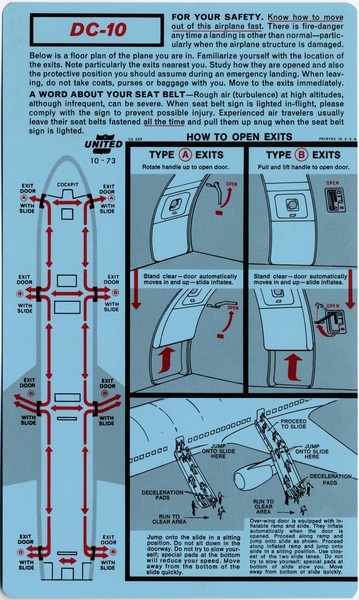 Image: safety information card: United Air Lines, McDonnell Douglas DC-10