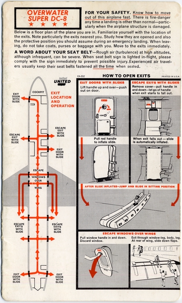 Image: safety information card: United Air Lines, Douglas DC-8