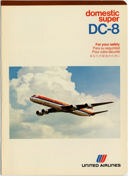 Image: safety information card: United Airlines, Douglas Super DC-8