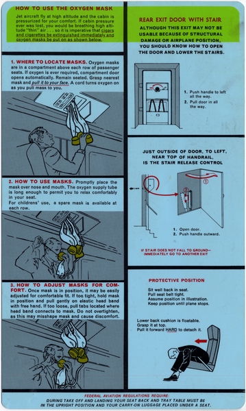 Image: safety information card: United Airlines, Stretch Boeing 727